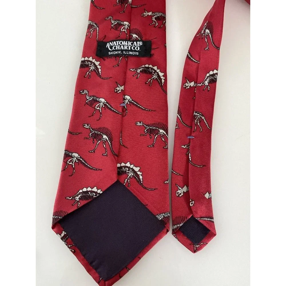 Vintage Anatomical Chart Co Tie Dinosaur Skeletons Red‎ Classic Novelty College